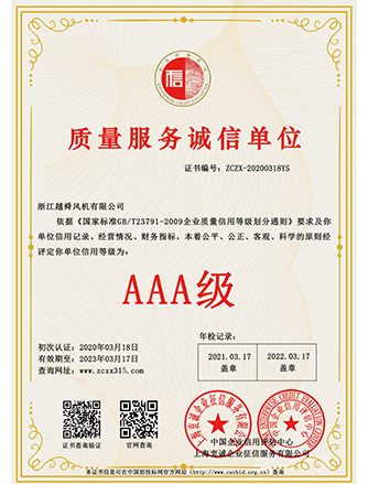 質(zhì)量服務(wù)誠信單位AAA證書